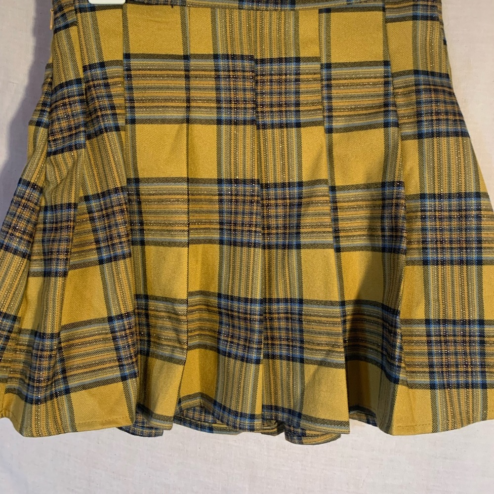 Shein Yellow/Gold Preppy Plaid Pleated Mini Skirt
